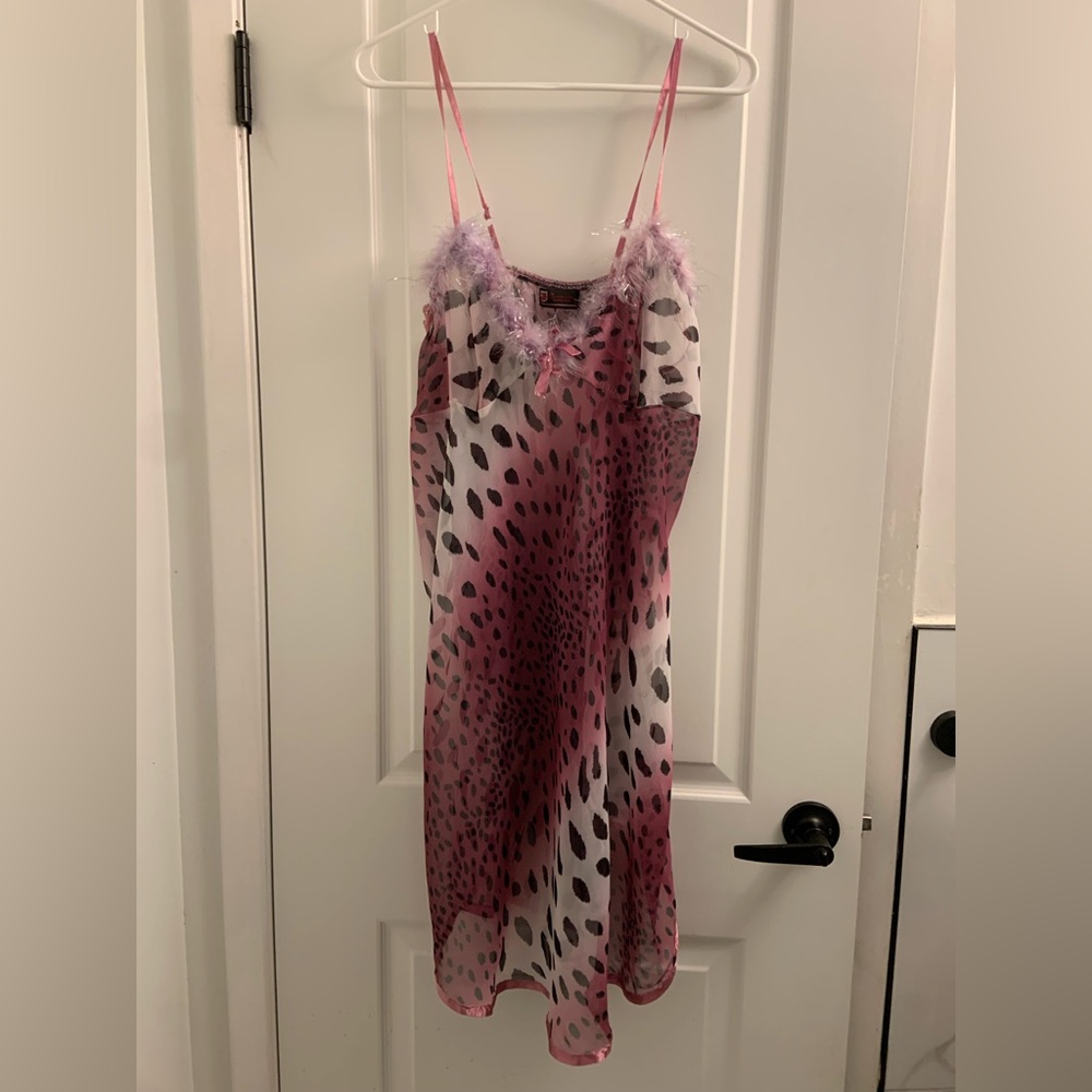 Pink and Black Leopard Print Chemise with Adjustable Straps